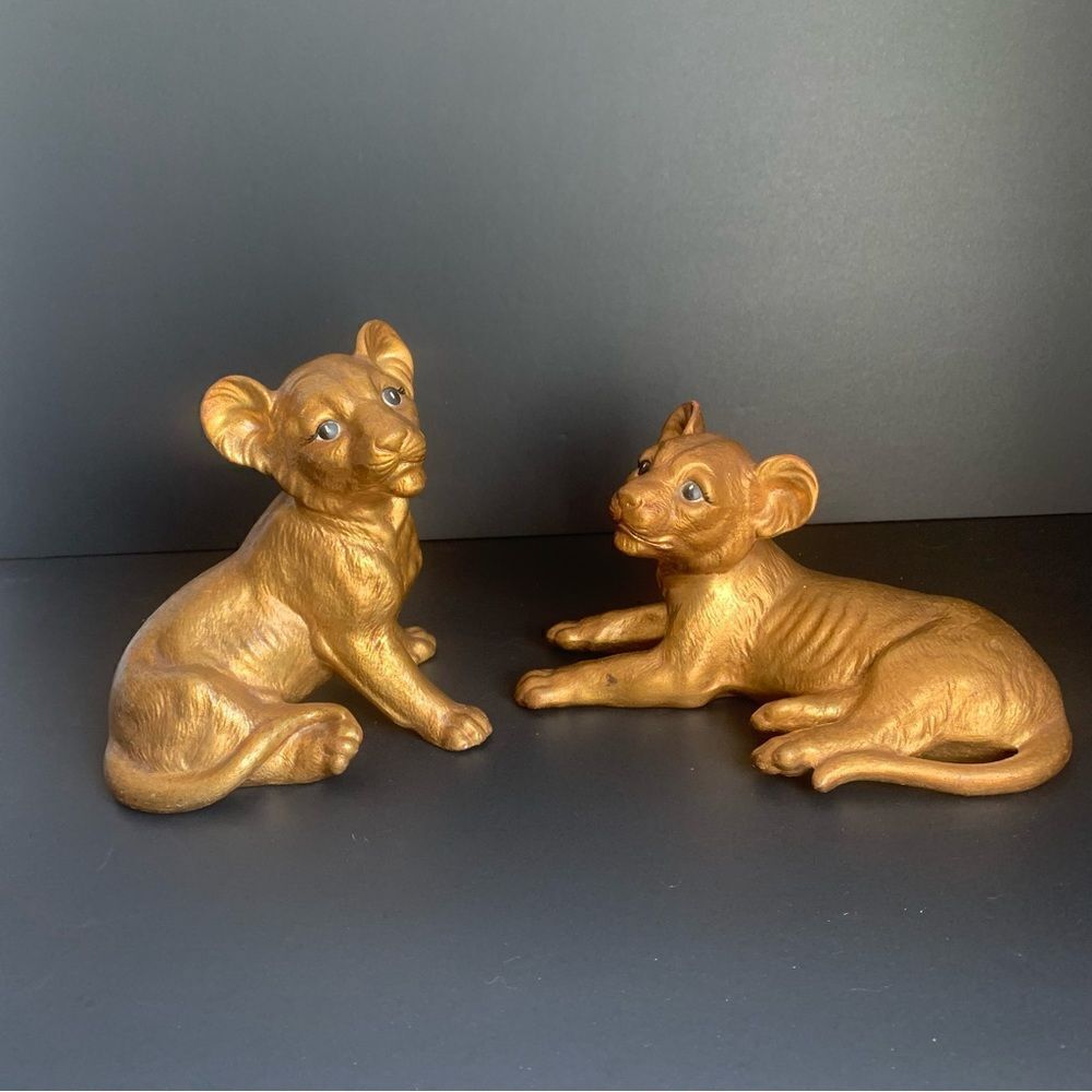 Ceramic Gold Lion Cub Figurines Set of 2‎
